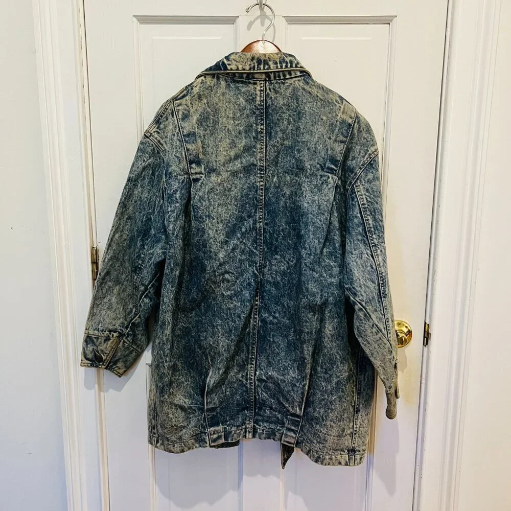 Vintage 80s 90s Denim Jean Jacket Womens Oversize Medium Chore Acid wash - Picture 9 of 16
